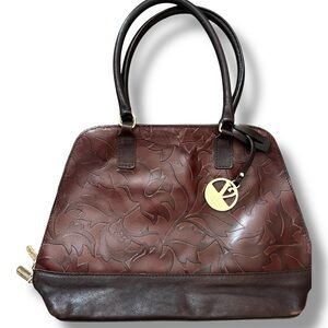 Valentina Italian leather dome tulip embossed satchel purse